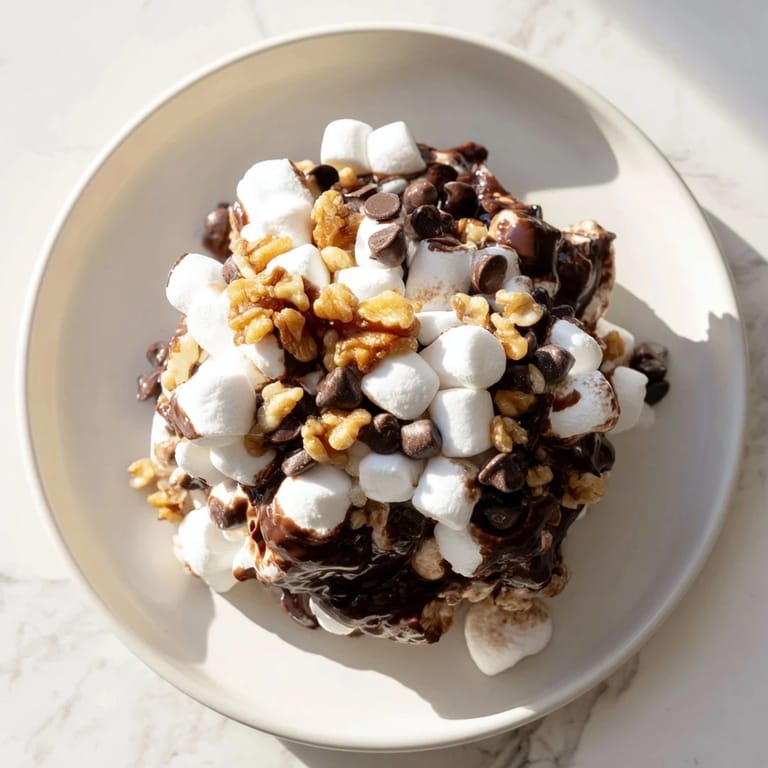 A close-up of a delightful dessert: melted marshmallows and chocolate chips, ready to eat!