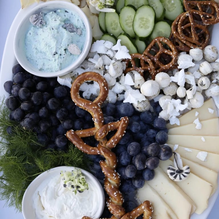This impressive Anchor Maritime Board displays an array of delicious components, perfect for a coastal-themed party.