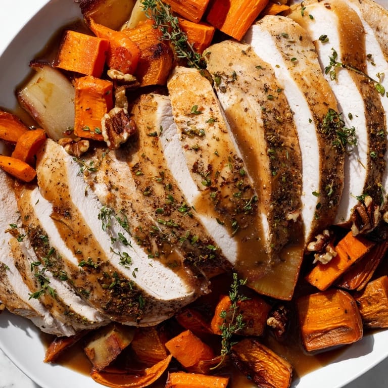 Thanksgiving Chains of the Mayflower: Roasted turkey and colorful root veggies with a delicious gravy.