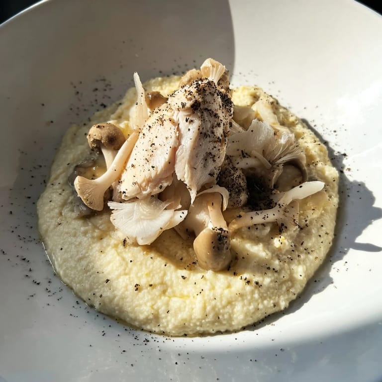 A close-up reveals the Ghostly Gala's white chicken, mushrooms, and pepper shadows on the plate.