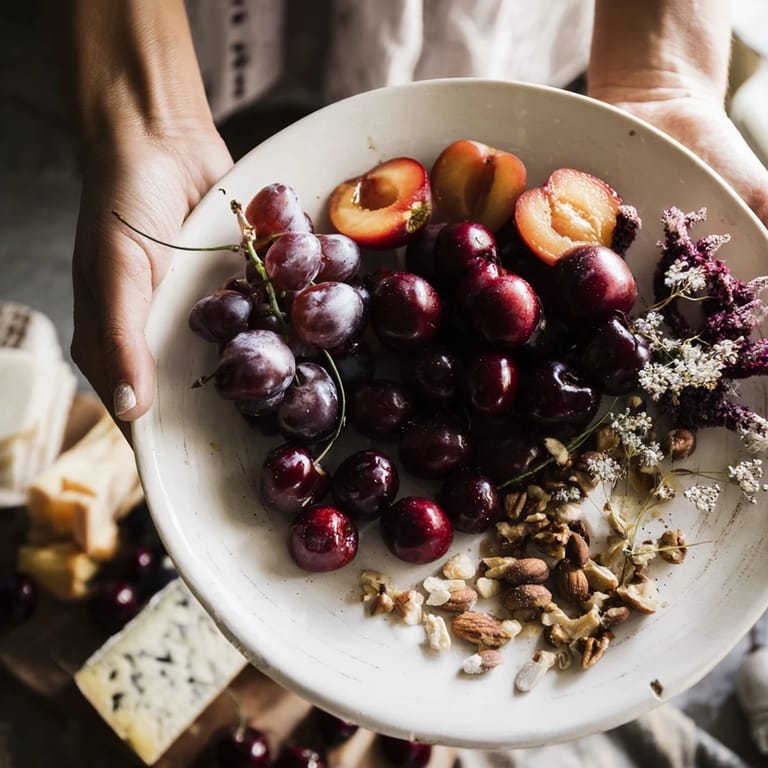 A stunning photo showcasing The Midnight Orchard, ready to serve as an elegant appetizer.