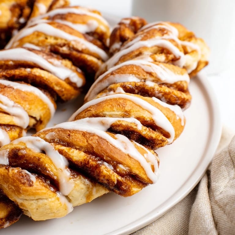 Deliciously warm, cinnamon-sugar filled Air-Fryer Cinnamon Roll Twists, drizzled with sweet vanilla glaze.