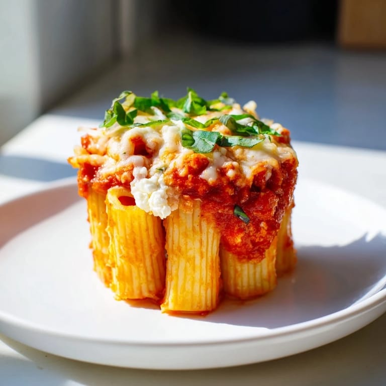 Individual baked ziti cups, perfectly portioned with bubbling mozzarella and a rich tomato sauce, ready to serve!