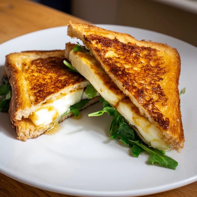 Melted halloumi grilled cheese, with a rustic sourdough crust, perfectly toasted and oozing with cheesy goodness.