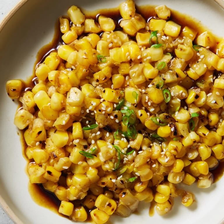 Close-up of perfectly cooked Japanese Butter Corn with scallions, ready to serve with grilled meats.