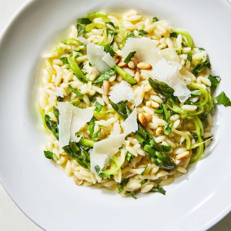 Serve the refreshing Asparagus Lemon Orzo Salad garnished with fresh parsley and extra Parmesan, perfect for a sunny spring picnic or easy weeknight dinner.
