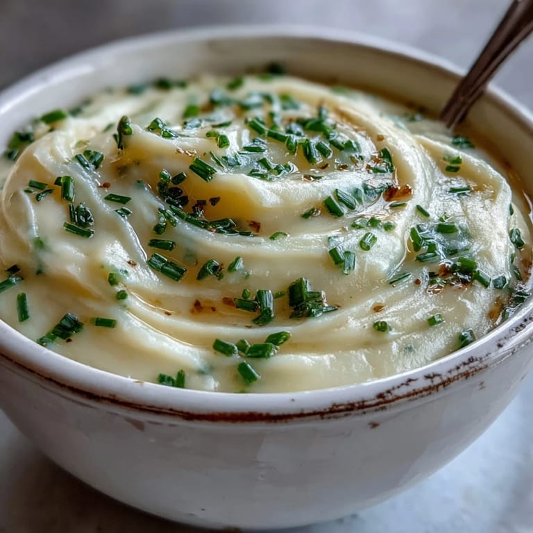 Steaming bowl of velvety potato leek soup with a drizzle of olive oil and herbs.