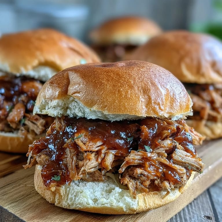 Steaming hot Applesauce Pulled Pork Sandwiches loaded onto toasted buns with melted butter sheen.