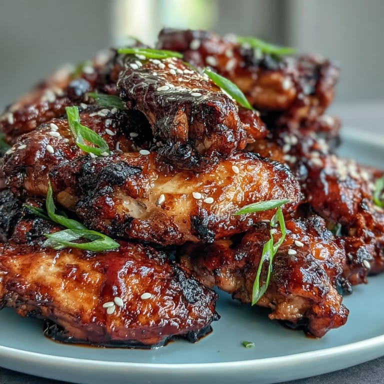 Close-up of tender Coca Cola Chicken Wings coated in a rich, savory-sweet sauce, highlighting the caramelized edges and ginger-garlic ingredients.