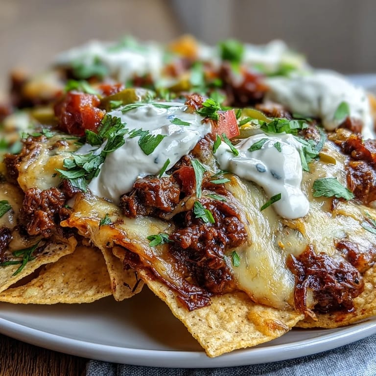 Fresh jalapeños, diced tomatoes, and creamy sour cream top these irresistible homemade BBQ Beef Nachos.