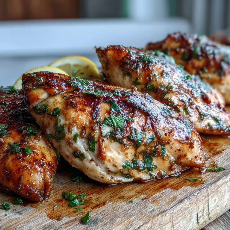 Freshly baked Oven Baked Chicken Breast resting on a white plate, paired with roasted vegetables.