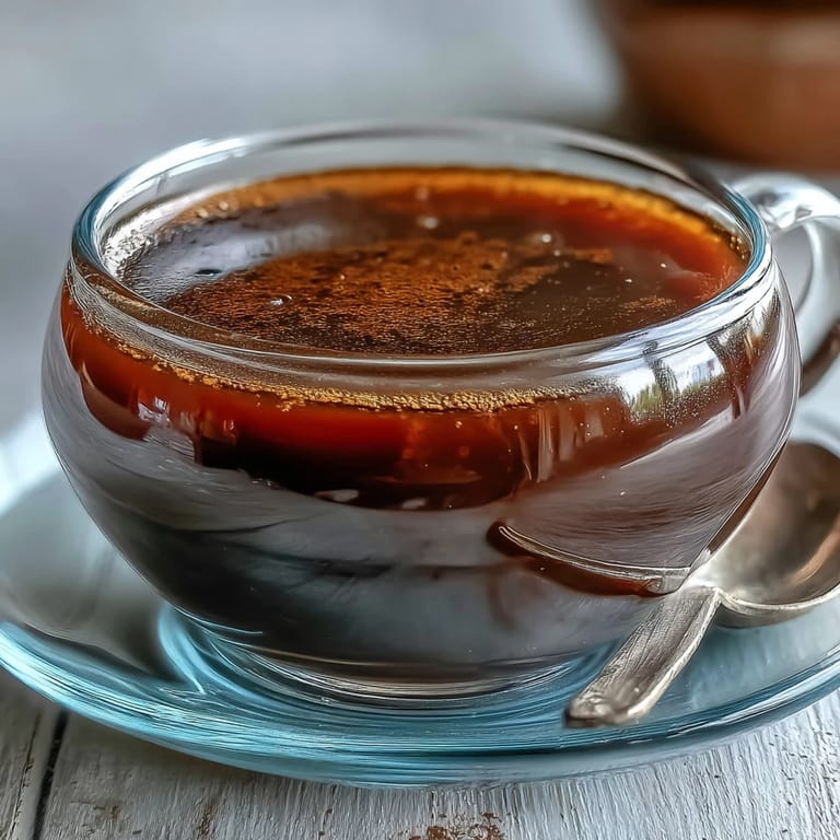 A close-up of Hojicha Americano, showing a small ceramic cup on a wooden tray with a light tea steam.