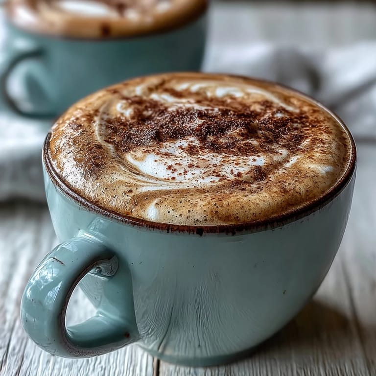 Warm Hojicha Cappuccino served in a glass mug, showcasing its deep roasted color.