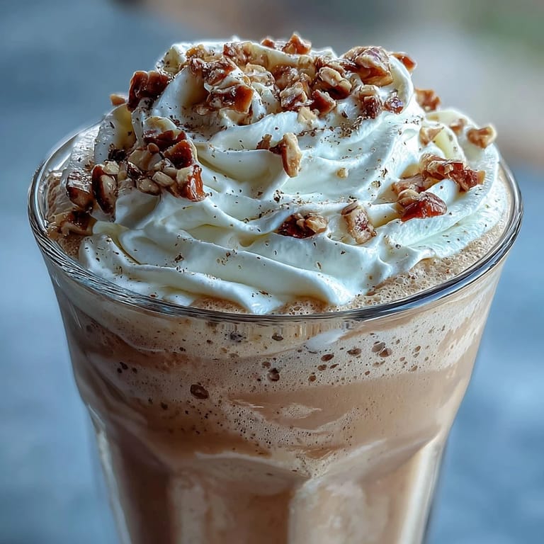 Two frosty glasses of Hojicha milkshake garnished with whipped cream and nuts, paired with a light Japanese dessert.