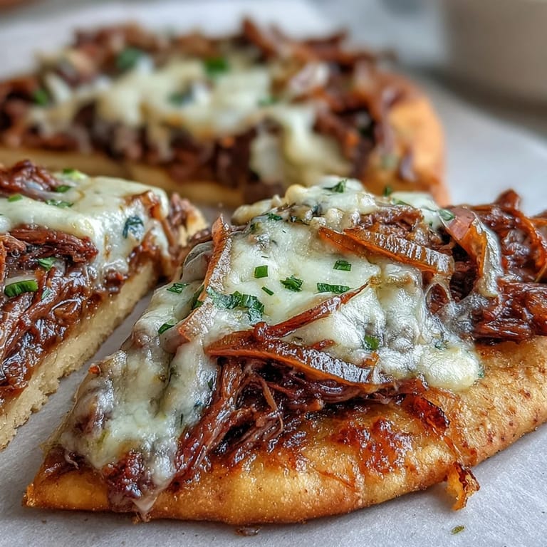 Freshly baked Slow Cooker Beef & Garlic Naan Melt with bubbling cheese, showcasing a savory beef filling and soft, fluffy naan bread.