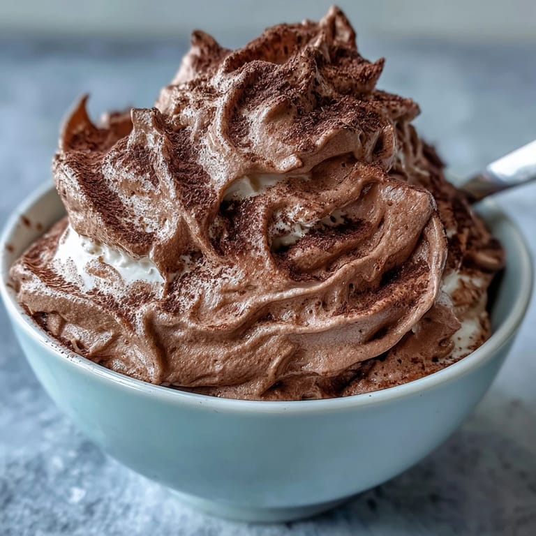Velvety chocolate protein fluff—a thick, fluffy, low-calorie snack packed with protein and perfect for post-workout recovery.
