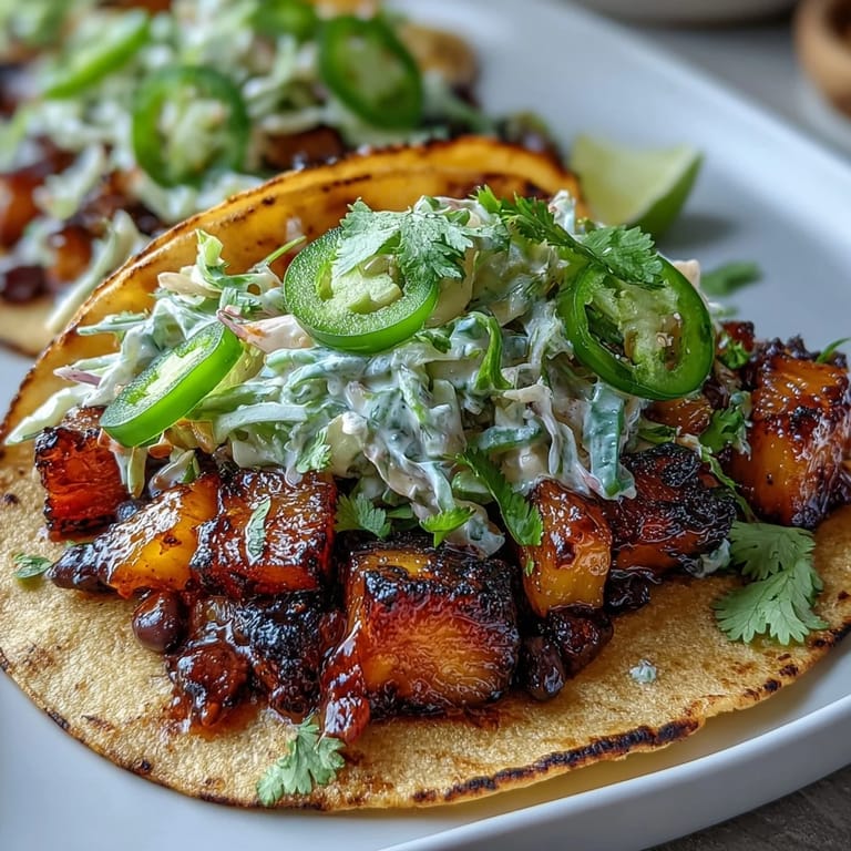 Colorful vegan tacos with juicy pineapple, black beans, and crunchy coconut lime slaw served on warm corn tortillas.