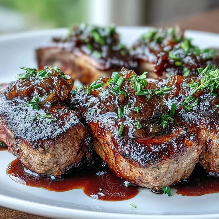 Savory lamb chops topped with sweet-tangy onion jam, fresh thyme, and Dijon mustard.