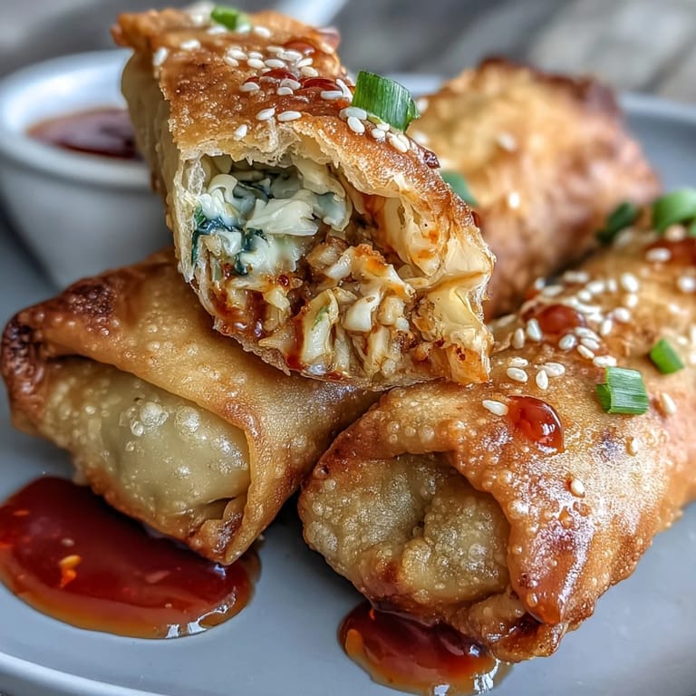 Crunchy vegetable-filled spring rolls with a savory filling, air-fried to golden perfection and paired with vibrant sweet chili sauce.  