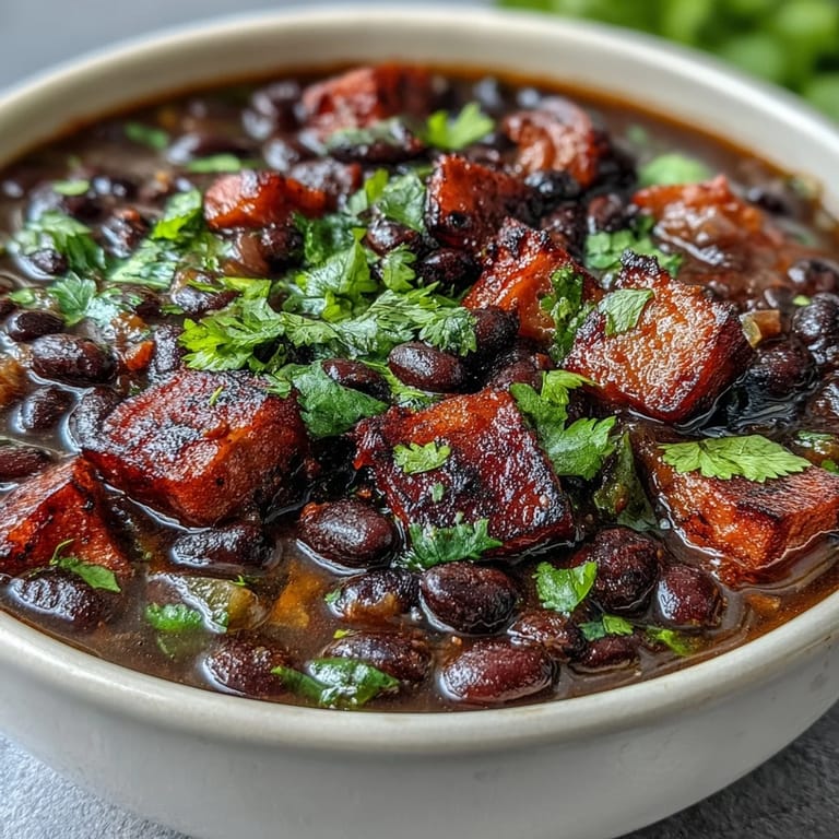 Hearty ham and black bean soup with vibrant vegetables, spices, and a bright citrus finish.  