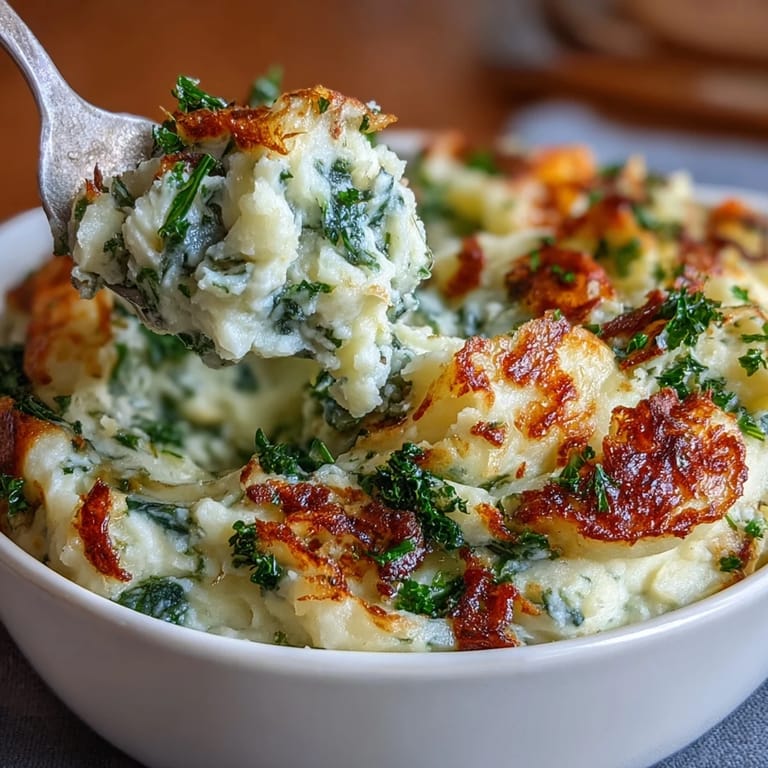 Irish-inspired mashed potatoes enriched with milk and cream, garnished with crispy kale for texture and flavor.
