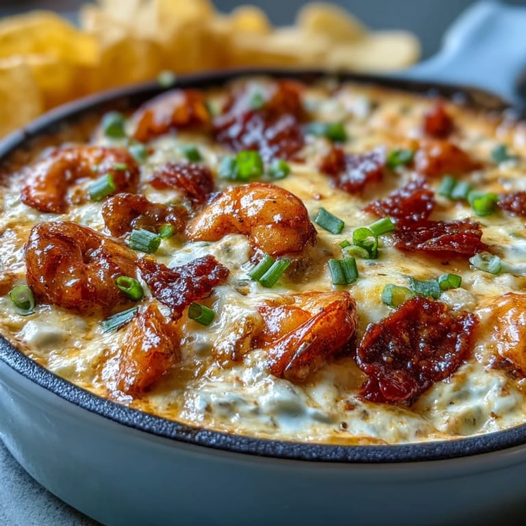 Homemade Crawfish Boil Dip featuring tender crawfish tails, cream cheese, and zesty spices in a skillet.