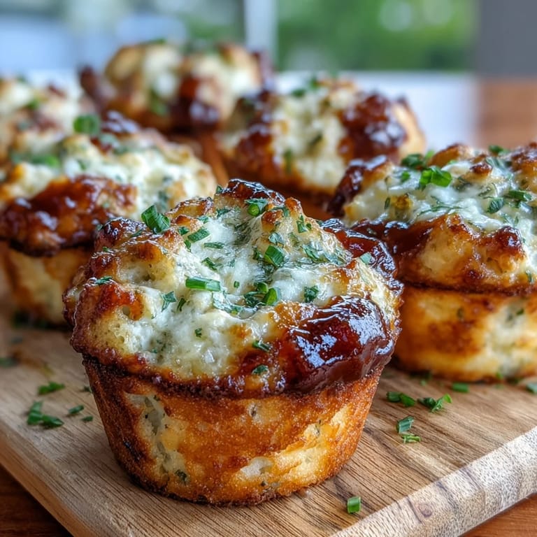 3. Fluffy cornbread muffins infused with barbecue flavor, topped with cheese and chives for a crowd-pleasing side.