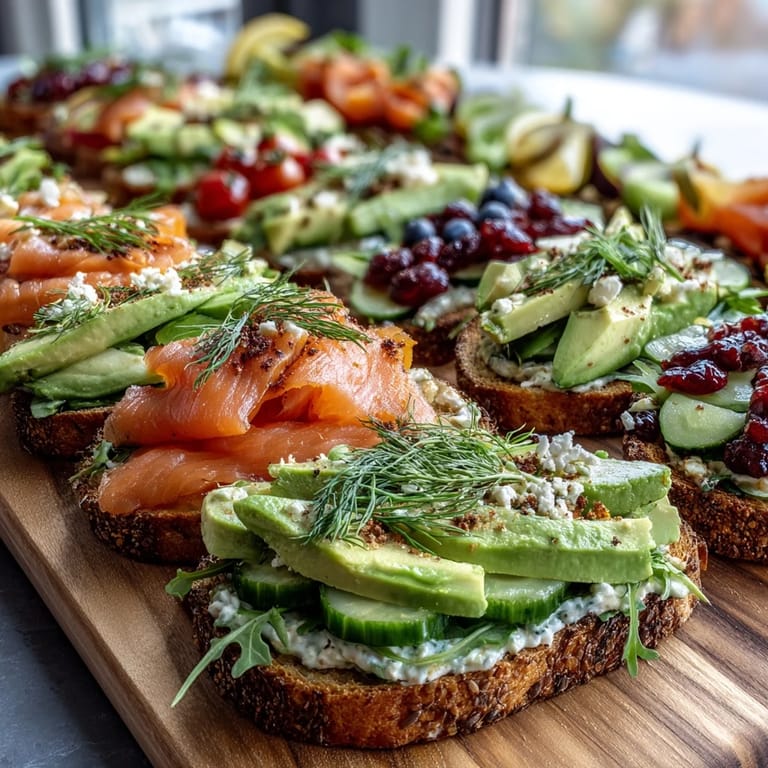 Creamy avocado spread and smoked salmon arranged on a rustic bread board with vibrant seasonal garnishes.  