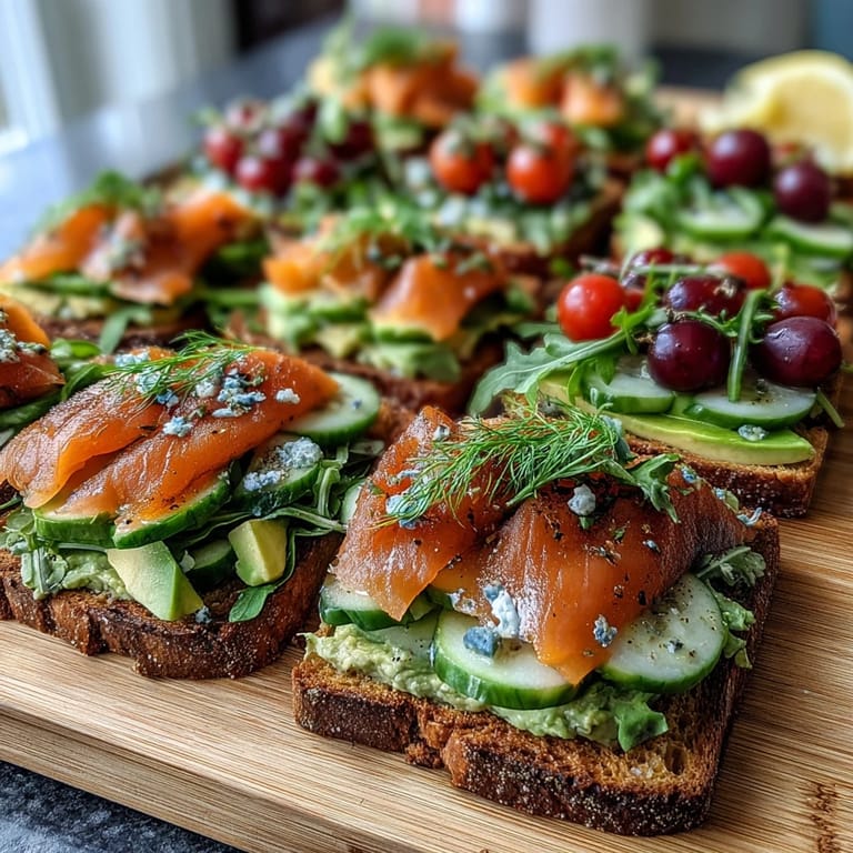Spring brunch avocado toast board featuring smoked salmon, sliced eggs, and fresh herbs for a festive gathering.