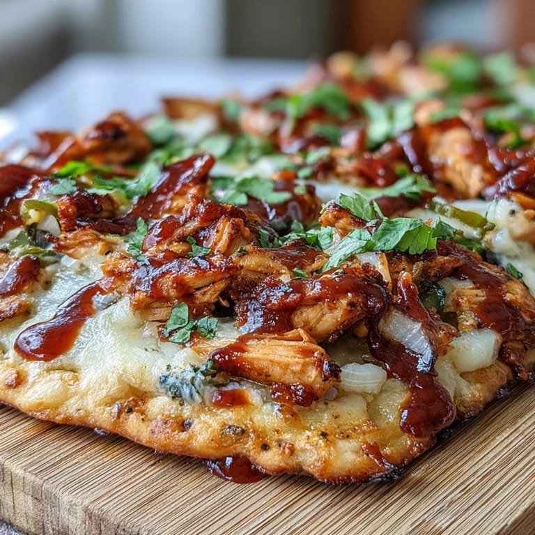 Savory BBQ chicken flatbread pizza topped with fresh herbs, perfect for summer grilling or weeknight meals.