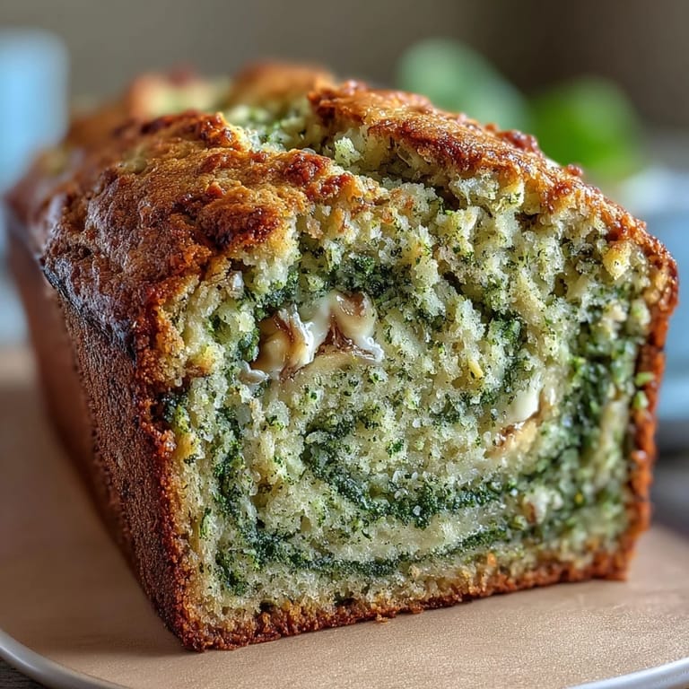 Rustic loaf of matcha banana bread with earthy green swirls and rich banana aroma, ideal for tea time or afternoon snacking.