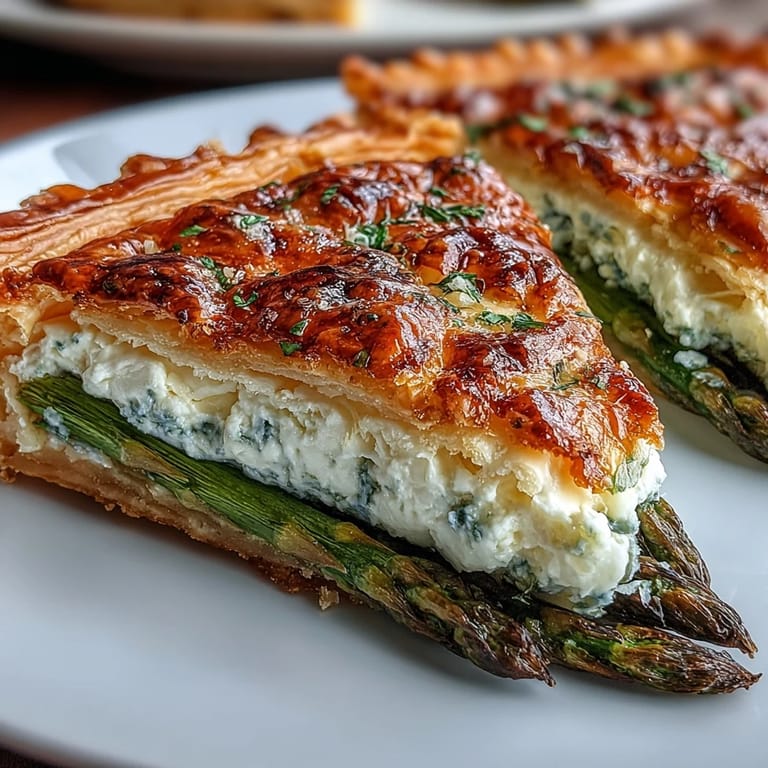 Baked asparagus ricotta tart with flaky crust, zesty lemon notes, and fresh herbs, ready to impress at any gathering.