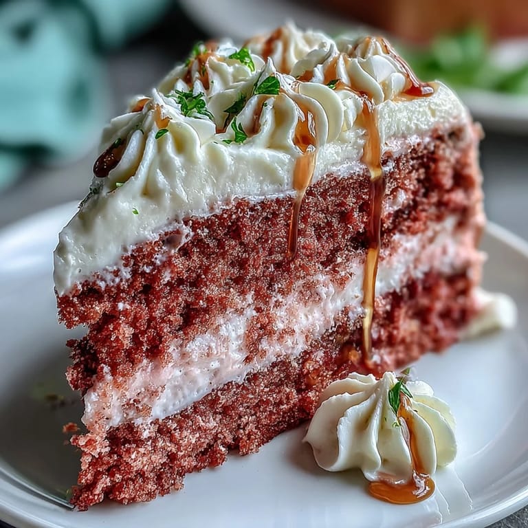 Luscious Bridal Shower Rosé Velvet Cake, frosted and cascading with golden shimmer.