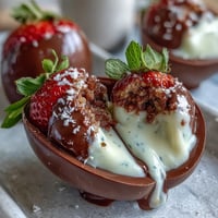 Dubai Chocolate Strawberry Easter Eggs with Crunch Filling, featuring a crisp strawberry-chocolate shell and a nutty, crispy center.